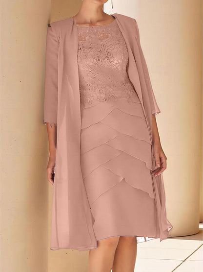 Sheath/Column Jewel Neck Short Sleeves Knee-Length Mother of the Bride Dresses with Lace