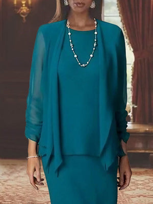 Sheath/Column Mother of the Bride Dresses Scoop Neck Long Sleeves Floor-Length with Jacket