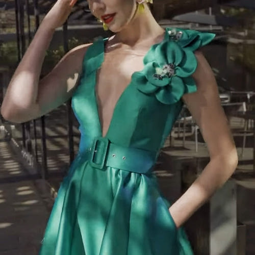 A-Line Cocktail Dress V-Neck Sleeveless Tea-Length Mother of the Bride Dresses with Sash
