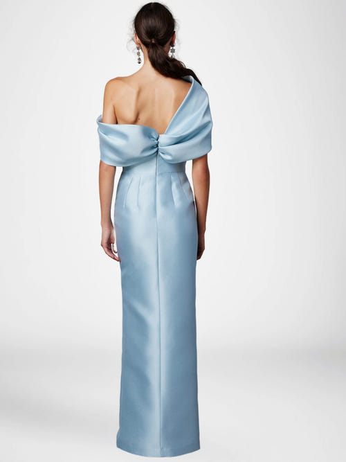 Sheath/Column Evening Dress One-Shoulder Half Sleeves Floor-Length Formal With Ruffles