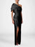 Sheath/Column Evening Dress One-Shoulder Half Sleeves Floor-Length Formal With Ruffles