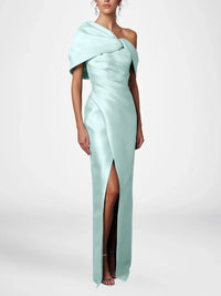 修身/直筒晚礼服 单肩 半袖 拖地 正式场合 荷叶边