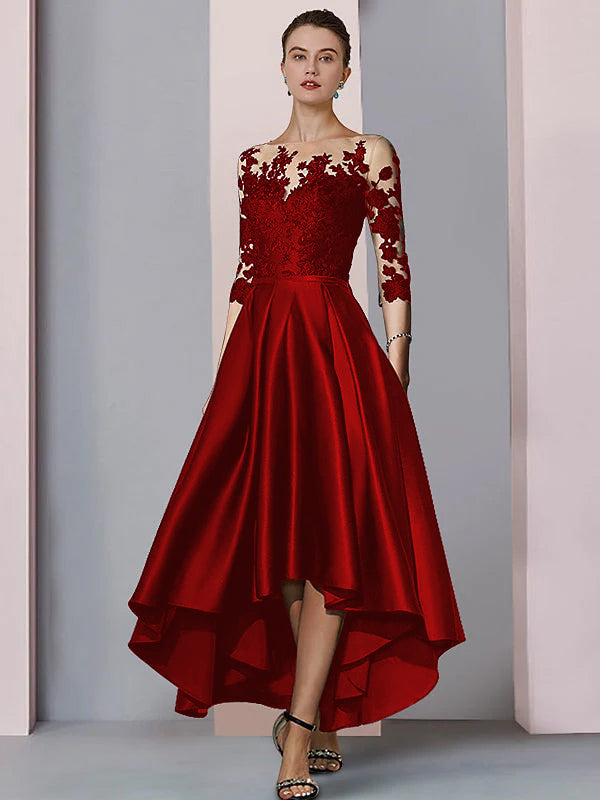 A-Line/Princess Illusion-Neck Asymmetrical Tea-Length Mother of the Bride Dresses