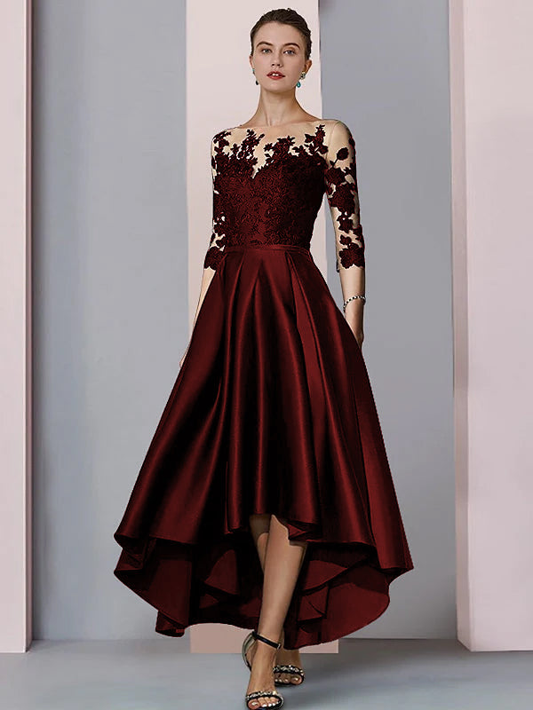 A-Line/Princess Illusion-Neck Asymmetrical Tea-Length Mother of the Bride Dresses