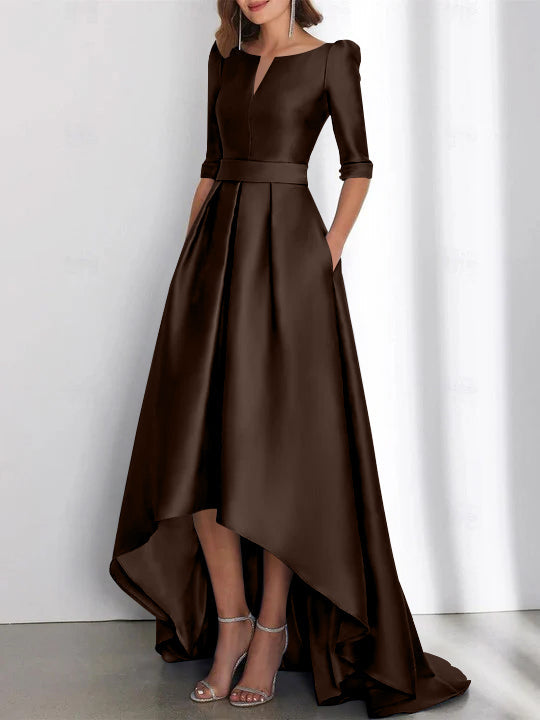 Nafori Chocolate A-Line/Princess Half Sleeves Asymmetrical Mother Of The Bride Dresses With Pockets 2026