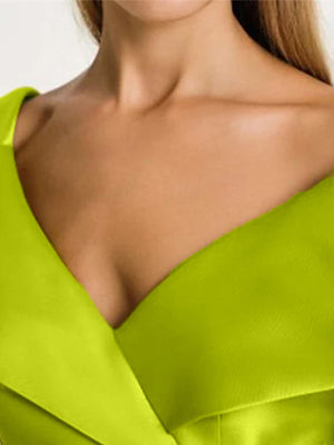 A-Line Evening Dress Short Sleeve Floor Length V Neck Satin Dress With Pocket Embroidery Mother of the Bride Dresses