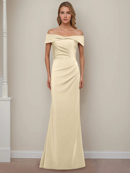 Trumpet/Mermaid Off-the-Shoulder Short Sleeves Floor-Length Mother of The Bride Dresses With Ruffles