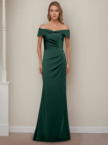 Trumpet/Mermaid Off-the-Shoulder Short Sleeves Floor-Length Mother of The Bride Dresses With Ruffles