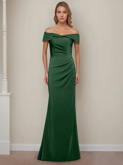 Trumpet/Mermaid Off-the-Shoulder Short Sleeves Floor-Length Mother of The Bride Dresses With Ruffles