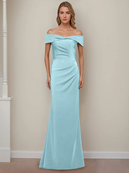 Trumpet/Mermaid Off-the-Shoulder Short Sleeves Floor-Length Mother of The Bride Dresses With Ruffles