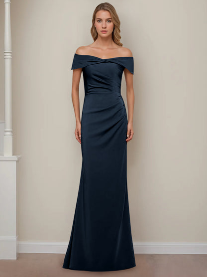 Trumpet/Mermaid Off-the-Shoulder Short Sleeves Floor-Length Mother of The Bride Dresses With Ruffles
