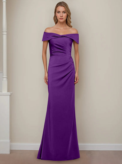 Trumpet/Mermaid Off-the-Shoulder Short Sleeves Floor-Length Mother of The Bride Dresses With Ruffles