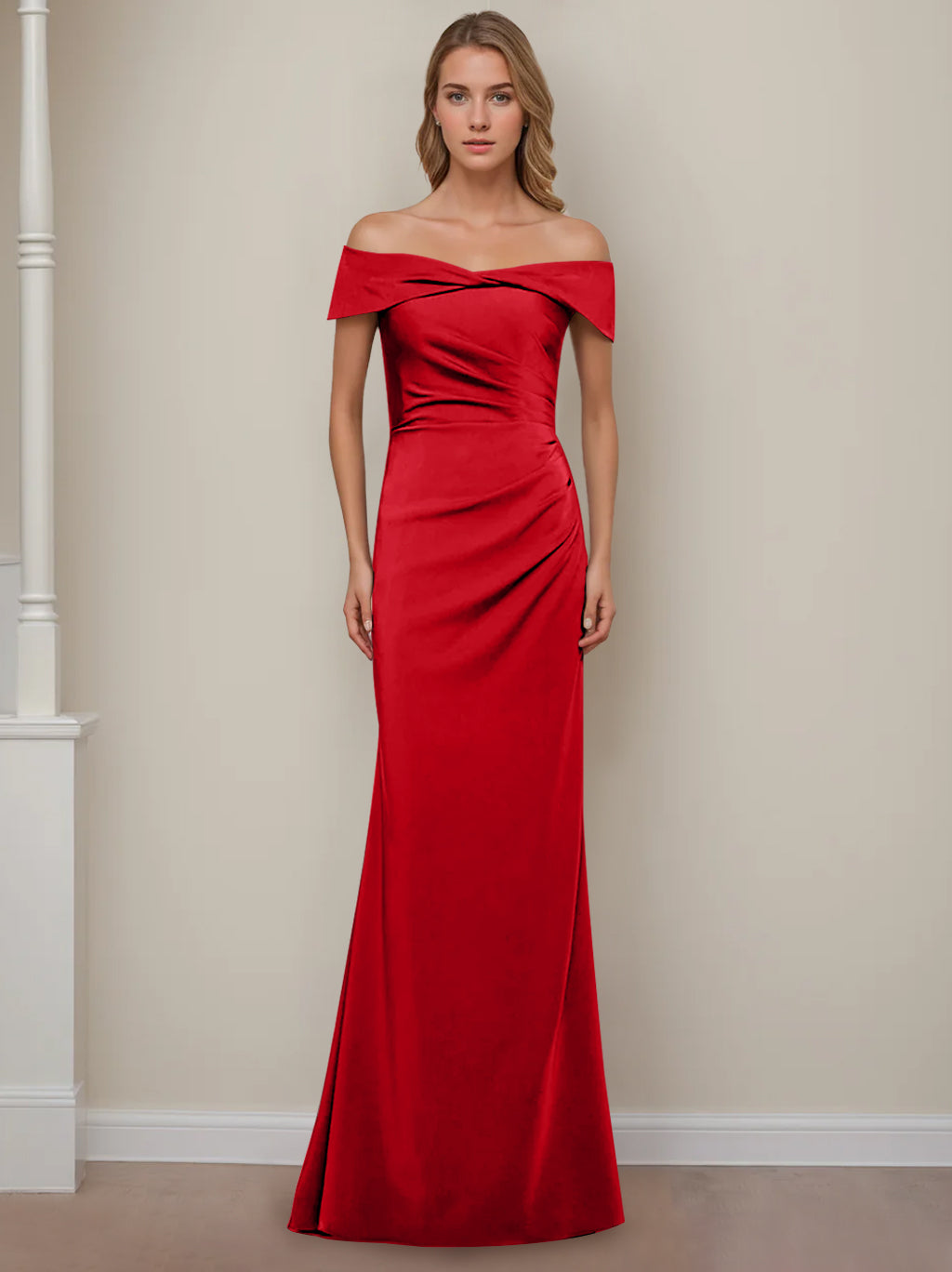 Trumpet/Mermaid Off-the-Shoulder Short Sleeves Floor-Length Mother of The Bride Dresses With Ruffles