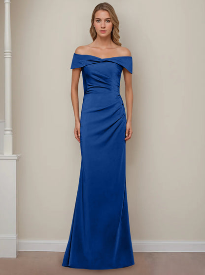 Trumpet/Mermaid Off-the-Shoulder Short Sleeves Floor-Length Mother of The Bride Dresses With Ruffles