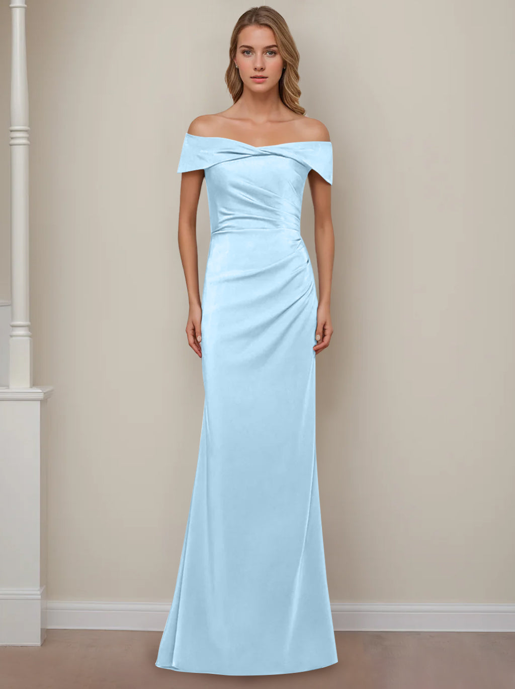 Trumpet/Mermaid Off-the-Shoulder Short Sleeves Floor-Length Mother of The Bride Dresses With Ruffles