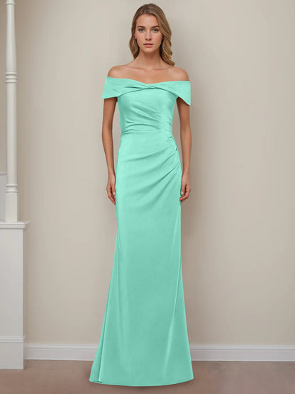 Trumpet/Mermaid Off-the-Shoulder Short Sleeves Floor-Length Mother of The Bride Dresses With Ruffles