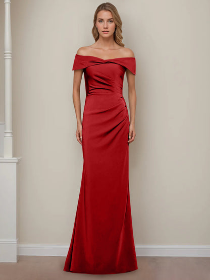 Trumpet/Mermaid Off-the-Shoulder Short Sleeves Floor-Length Mother of The Bride Dresses With Ruffles