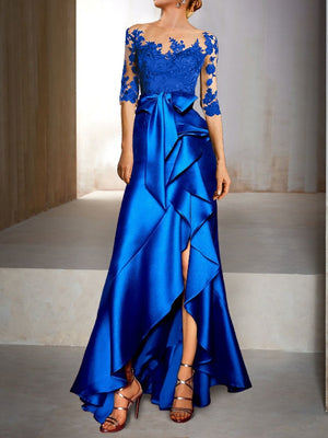 Mermaid/Trumpet Jewel Neck Half Sleeves Floor-Length Mother of the Bride Dresses With Appliques & Bow(s)