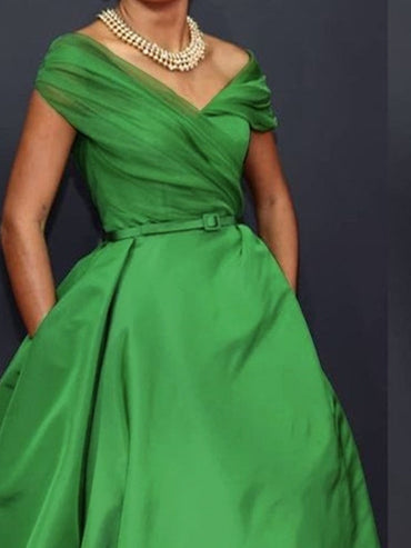 A-Line Cocktail Dress Sleeveless Off Shoulder Ankle Length Ruched Mother of the Bride Dresses