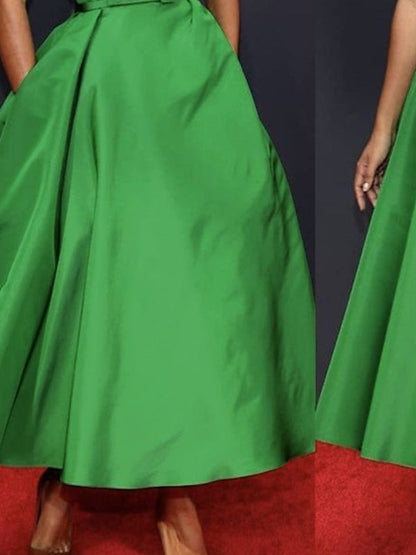 A-Line Cocktail Dress Sleeveless Off Shoulder Ankle Length Ruched Mother of the Bride Dresses