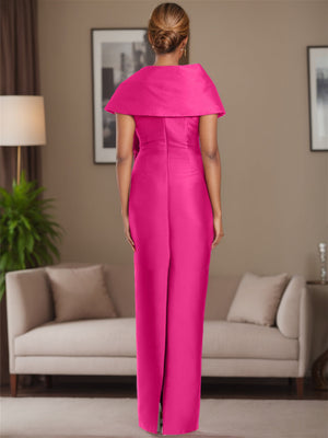 Sheath/Column Satin Evening Dresses Floor-Length Sleeveless Asymmetrical Bow(s) Mother of the Bride Dresses