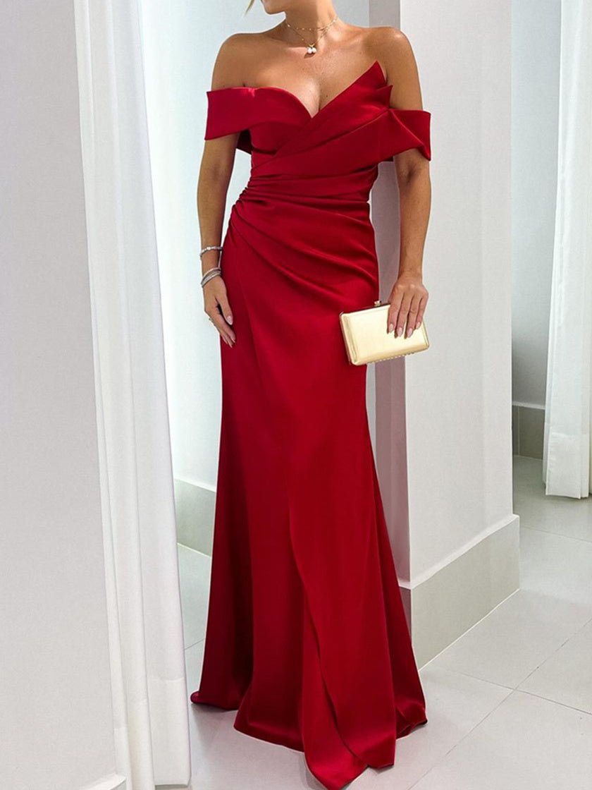 Mermaid/Trumpet Evening Dresss Sweetheart Off The Shoulder Floor-Length Formal Satin Dress Ruched