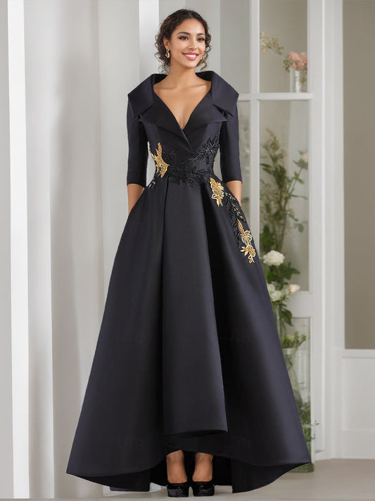 A-Line/Princess V-Neck 3/4 Sleeves Floor Length Mother of the Bride Dresses With Appliques & Beading