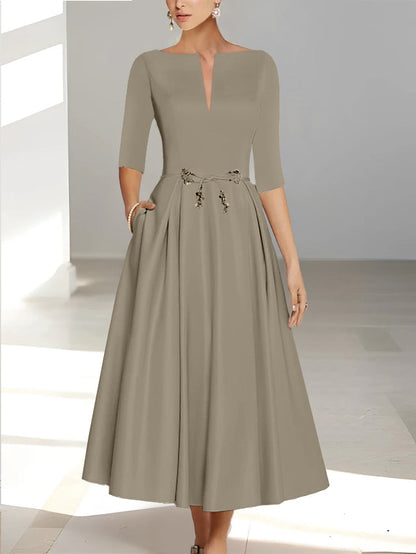 A-Line/Princess Half Sleeves Ankle Length Mother Of The Bride Dresses  & Groom With Pockets