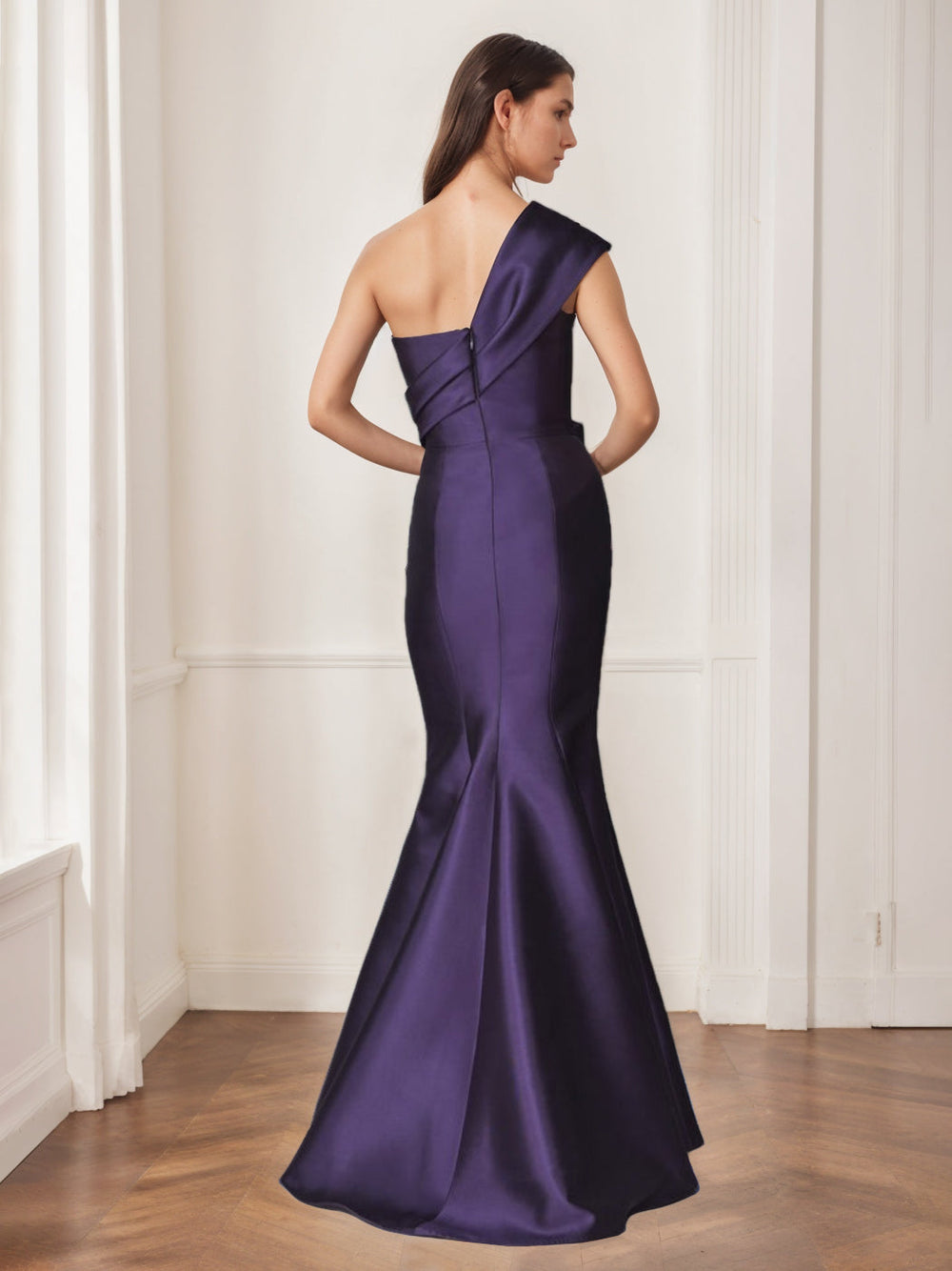 Trumpet/Mermaid Evening Dress One-Shoulder Satin Dress With Bow Sleeveless Floor-Length Mother of the Bride Dresses