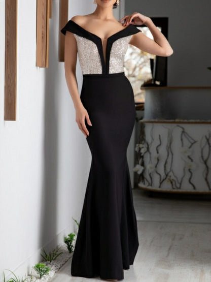 Trumpet/Mermaid V-Neck Short Sleeves Floor-Length Mother of the Bride Dresses with Sequin