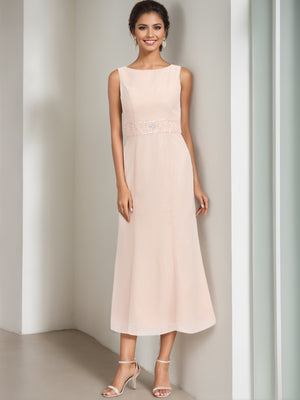 Sheath/Column Square Neck Tea Length Mother of the Bride Dresses with Jacket & Beading