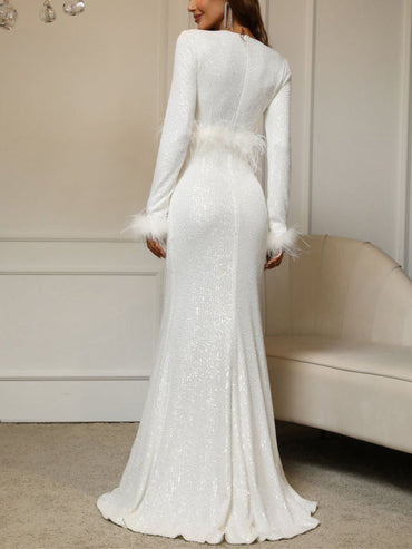 Trumpet/Mermaid V-Neck Long Sleeves Floor Length Mother of the Bride & Groom Dresses with Sequins