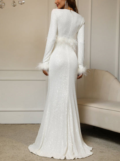 Trumpet/Mermaid V-Neck Long Sleeves Floor Length Mother of the Bride & Groom Dresses with Sequins