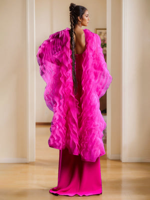 Sheath/Column Evening Dress Strapless Sleeveless Floor-Length Unique Mother of the Bride Dresses with Wraps & Ruffles