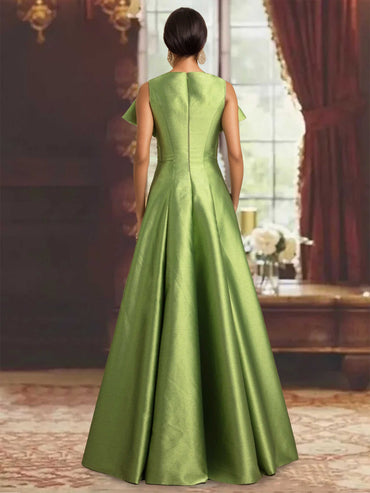 Sheath/Column Asymmetric Neck Sleeveless Floor-Length Prom Evening Dresses with Split Side & Ruffles