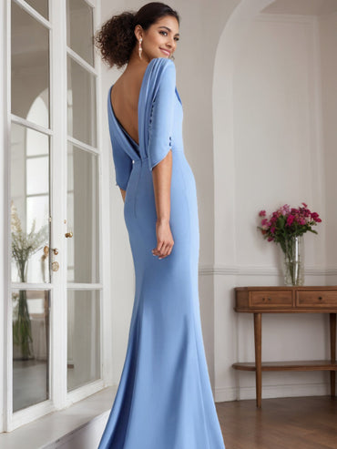 Trumpet/Mermaid Scoop 1/2 Length Sleeves Floor-Length Mother of the Bride & Groom Dresses with Rhinestone