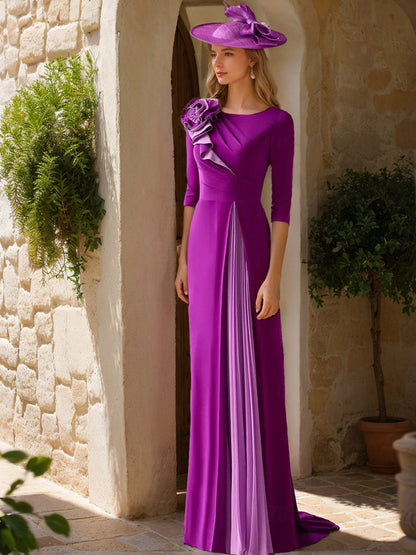Trumpet/Mermaid Scoop 3/4 Sleeves Elegant Mother of the Bride & Groom Dresses with Ruffles & Flower