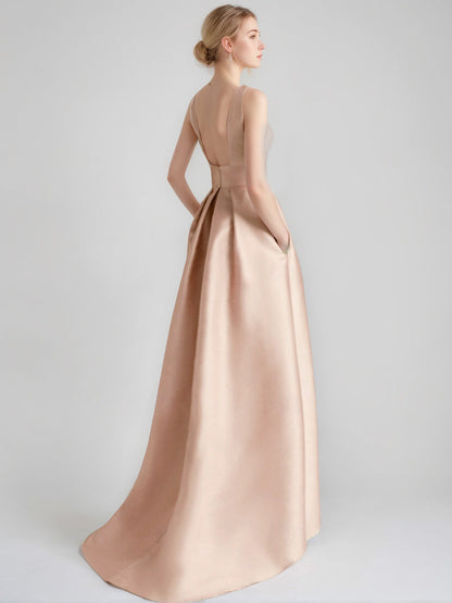 A-Line/Princess Cocktail Dress Scoop Sleeveless Asymmetrical Mother of the Bride & Groom Dresses with Appliques & Pocket