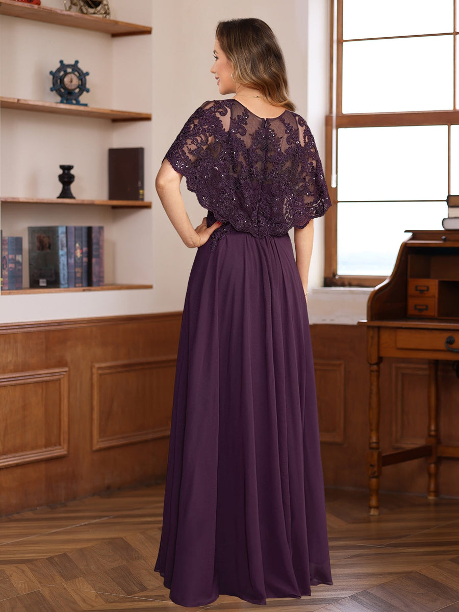 A-Line/Princess Round Neck Floor-Length Elegant Mother of the Bride & Groom Dresses with Lace Appliques