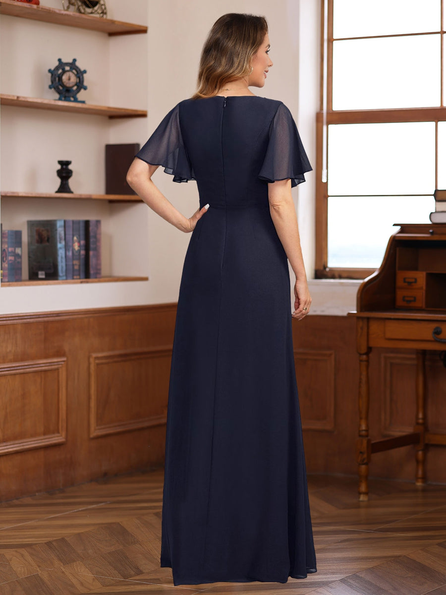 A-Line/Princess V-Neck Short Sleeves Chiffon Mother of the Bride & Groom Dresses with Appliques & Ruffles
