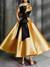 Ball Gown High Neck Cocktail Dresses Ankle-Length Color Block Elegant Formal Gown with Bowknot