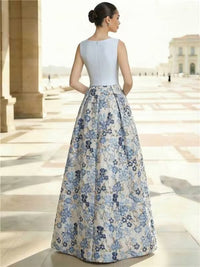 A Line/Princess  Elegant Evening Gown Jacquard Floral Dress Floor Length Sleeveless V-Neck Wedding Guest Dress
