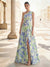 A-Line Evening Gown Elegant Jacquard Floral Dress Prom Floor Length Sleeveless One Shoulder with Slit Pocket Sage Wedding Guest Dress