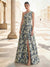 A-Line Evening Gown Elegant Jacquard Floral Dress Prom Floor Length Sleeveless One Shoulder with Slit Pocket Sage Wedding Guest Dress