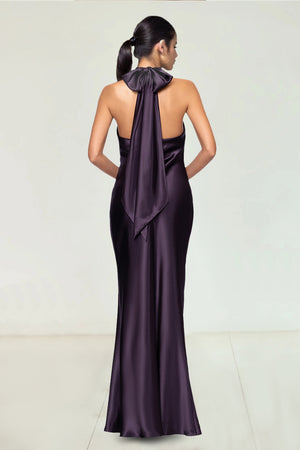 A-Line/Princess Satin Halter & Bow neck Sleeveless Floor-Length Evening Dresses