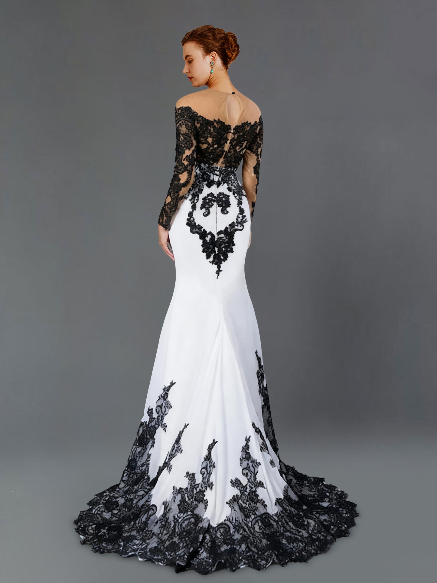 Mermaid Mother Of The Bride Dress Color Block Evening Dress Wedding Party Sweep / Brush Train Long Sleeve Off Shoulder Fall Wedding Reception Stretch Fabric with Lace