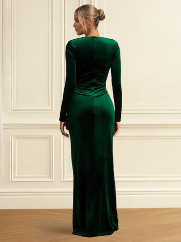 Mermaid Velvet Evening Gown Floor Length Sweet Heart Long Sleeves With Back Zipper Party
