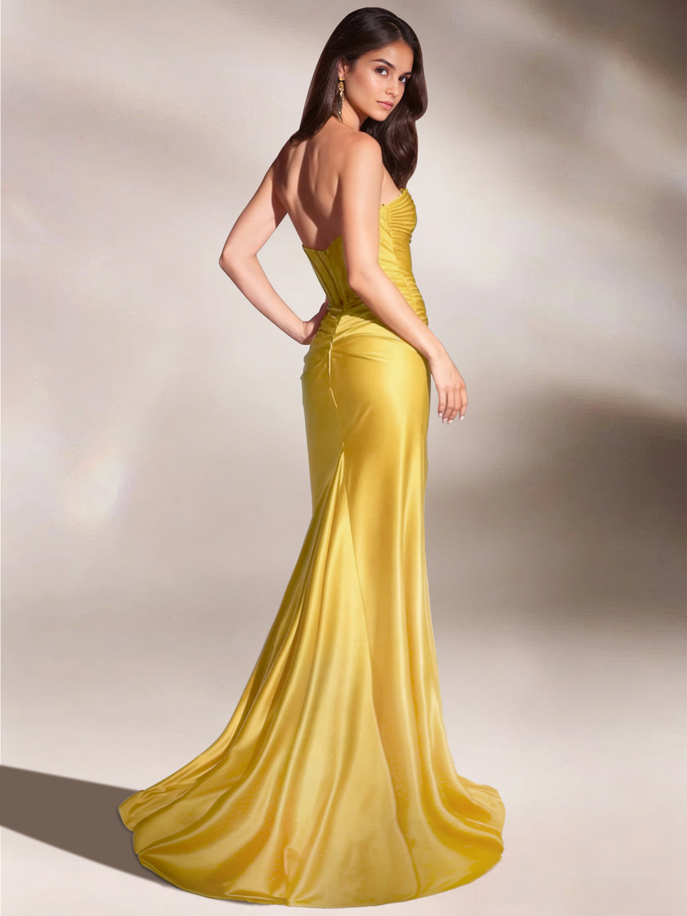 Mermaid Evening Dresses Satin Strapless Floor-Length Formal Satin Dress With Corset Ruched