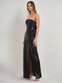 Sheath/Column Wedding Guest Dress Off The Shoulder Sleeveless Ankle Length Sequin Dresses With Side Split Prom