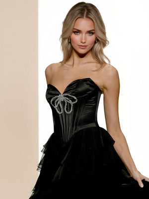 A-Line/Princess Tulle Sweetheart Sleeveless Floor-Length Prom Dresses With Decorated rhinestone bow